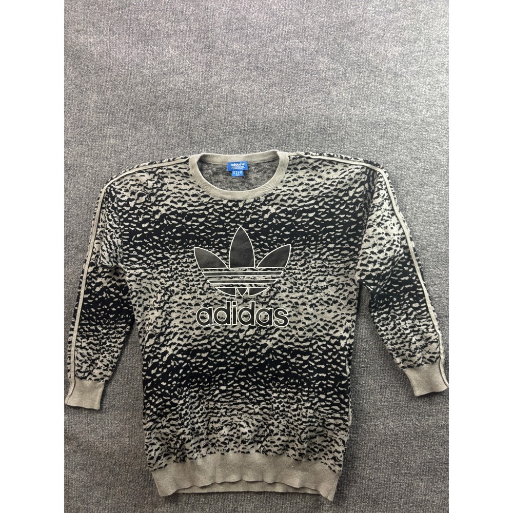 Adidas Originals Sweater Womens Small Grey Black Animal Print Trefoil Knit